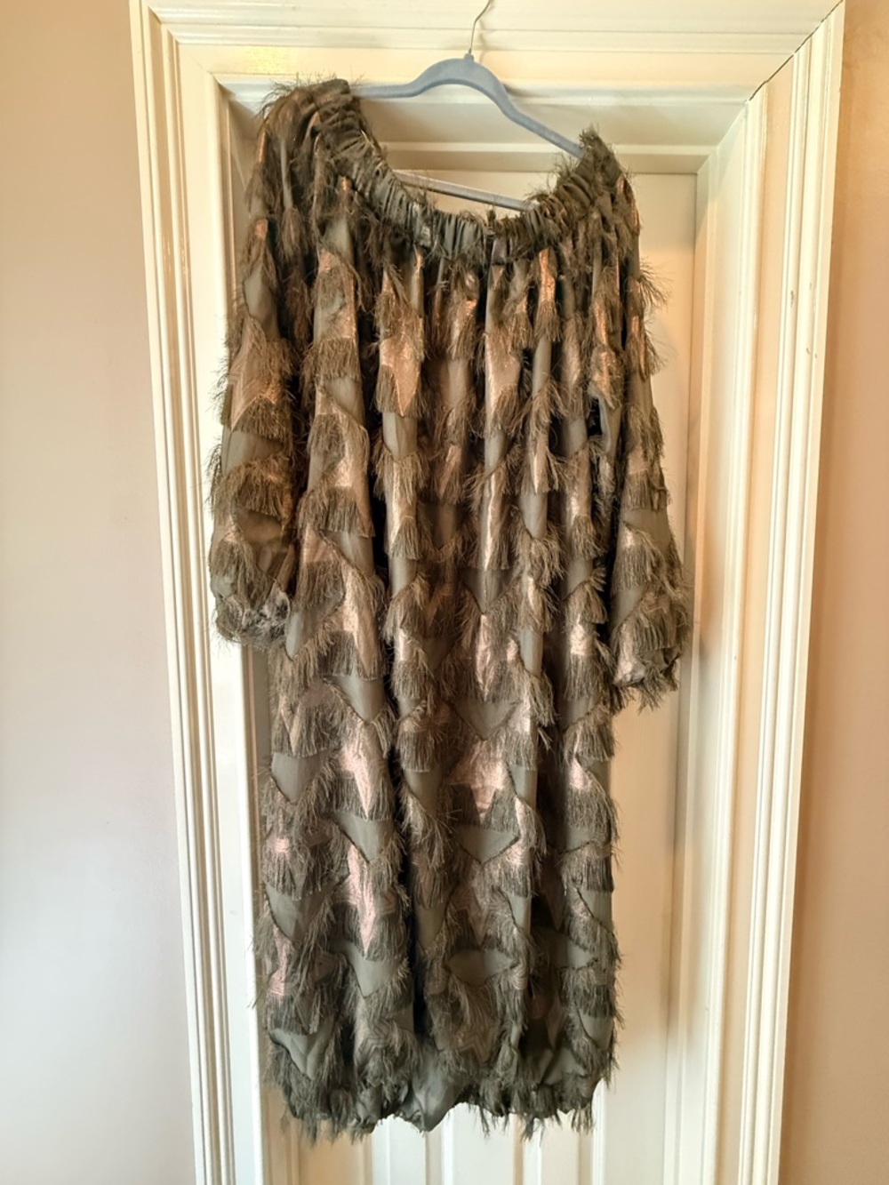 Julia Allert Fringe Textured Off-Shoulder Dress | Avant-Garde Statement | NWT XL - Picture 2 of 5